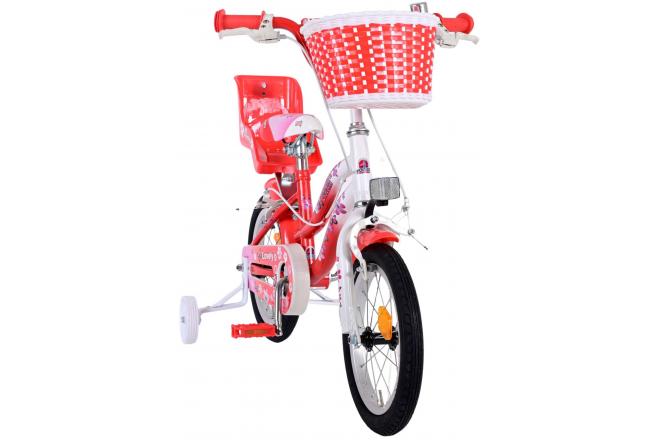 Vélo d'enfant Volare Lovely - Filles - 14 pouces - Rouge Blanc - Deux freins à main - 95% assemblé