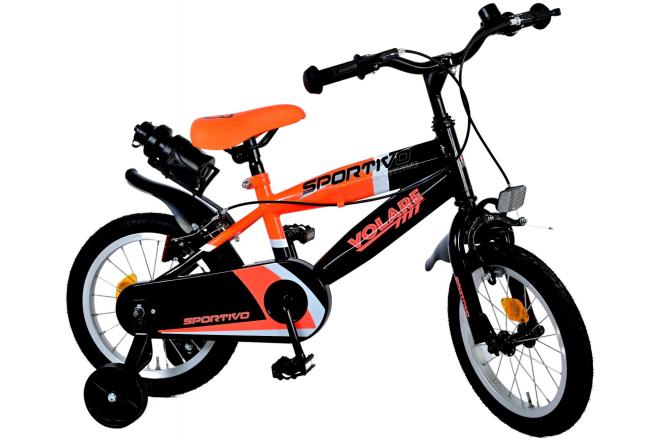 Vélo pour enfants Volare Sportivo - Garçons - 14 pouces - Orange fluo noir - Freins à deux mains