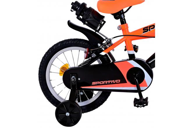 Vélo pour enfants Volare Sportivo - Garçons - 14 pouces - Orange fluo noir - Freins à deux mains