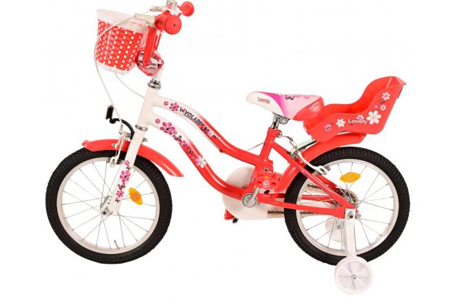 Vélo d'enfant Volare Lovely - Filles - 16 pouces - Rouge Blanc - Deux freins à main