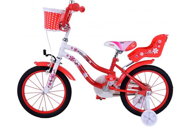 Vélo enfant Volare Lovely - Filles - 16 pouces - Rouge Blanc