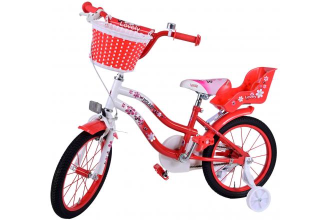 Vélo enfant Volare Lovely - Filles - 16 pouces - Rouge Blanc