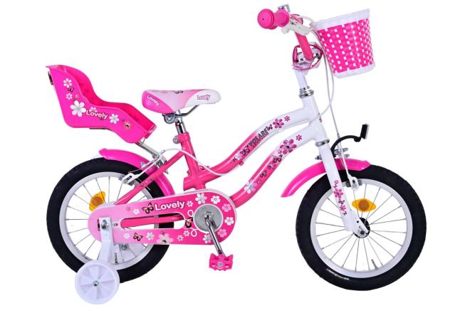 Vélo enfant Volare Lovely - Filles - 14 pouces - Rose Blanc - Freins à deux mains