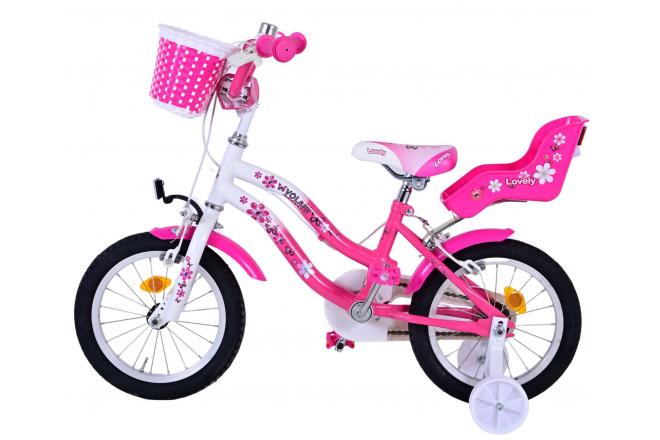 Vélo enfant Volare Lovely - Filles - 14 pouces - Rose Blanc - Freins à deux mains