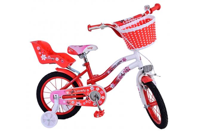 Vélo enfant Volare Lovely - Filles - 14 pouces - Rouge Blanc