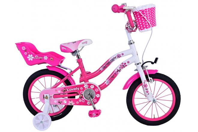 Vélo enfant Volare Lovely - Filles - 14 pouces - Rose Blanc