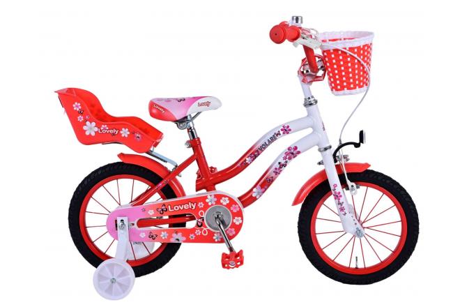 Vélo enfant Volare Lovely - Filles - 14 pouces - Rouge Blanc