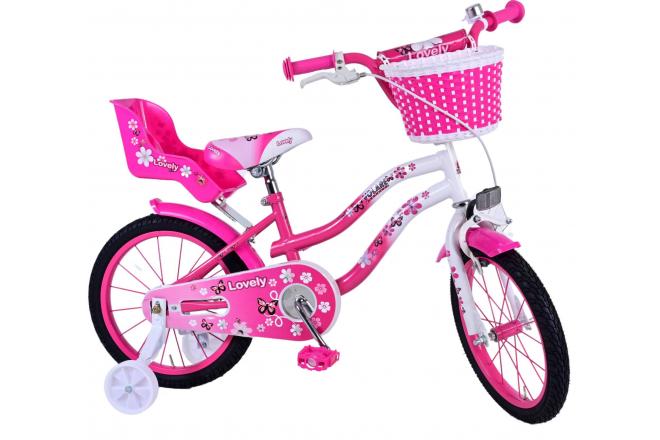 Vélo enfant Volare Lovely - Filles - 16 pouces - Rose Blanc