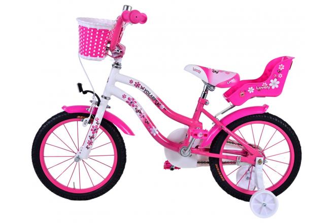 Vélo enfant Volare Lovely - Filles - 16 pouces - Rose Blanc