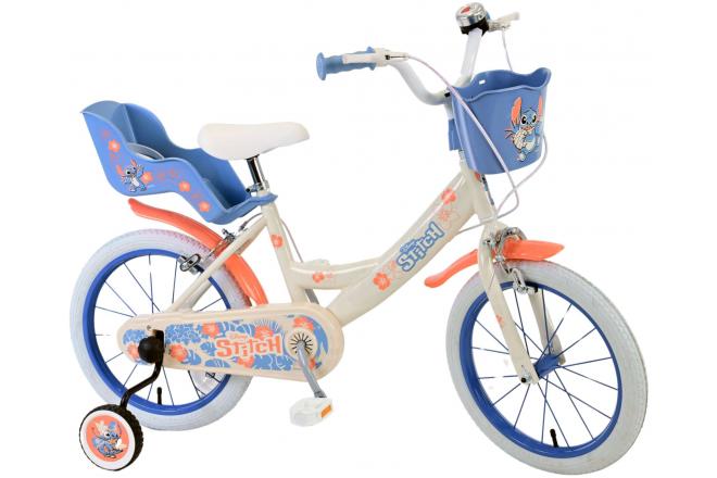 Vélo enfant Disney Stitch - Filles - 16 pouces - Bleu corail crème - Freins à deux mains