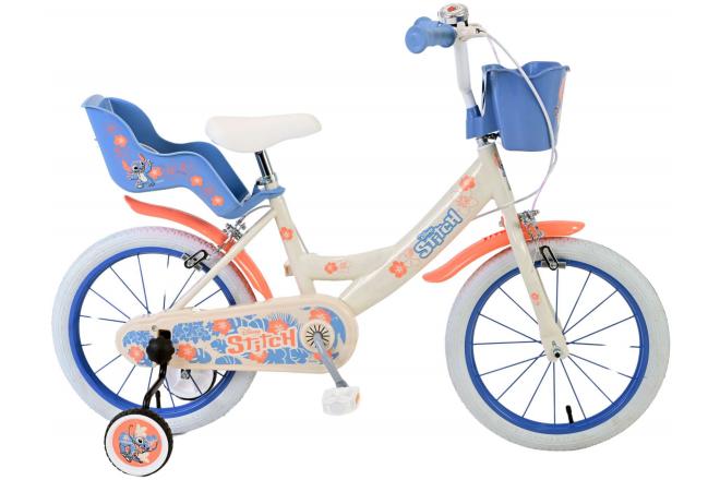 Vélo enfant Disney Stitch - Filles - 16 pouces - Bleu corail crème - Freins à deux mains