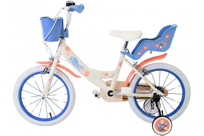 Vélo enfant Disney Stitch - Filles - 16 pouces - Bleu corail crème - Freins à deux mains