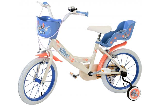 Vélo enfant Disney Stitch - Filles - 16 pouces - Bleu corail crème - Freins à deux mains