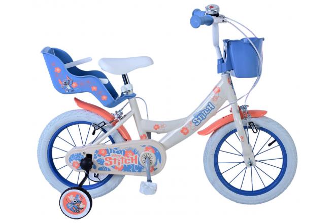 Vélo enfant Disney Stitch - Filles - 14 pouces - Bleu corail crème - Freins à deux mains