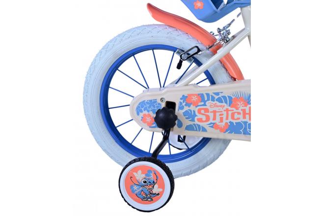 Vélo enfant Disney Stitch - Filles - 14 pouces - Bleu corail crème - Freins à deux mains