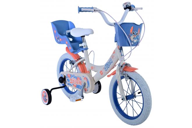 Vélo enfant Disney Stitch - Filles - 14 pouces - Bleu corail crème - Freins à deux mains