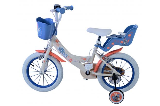 Vélo enfant Disney Stitch - Filles - 14 pouces - Bleu corail crème - Freins à deux mains