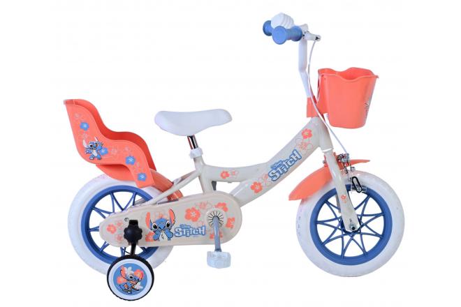 Vélo enfant Disney Stitch - Filles - 12 pouces - Crème - Corail - Bleu