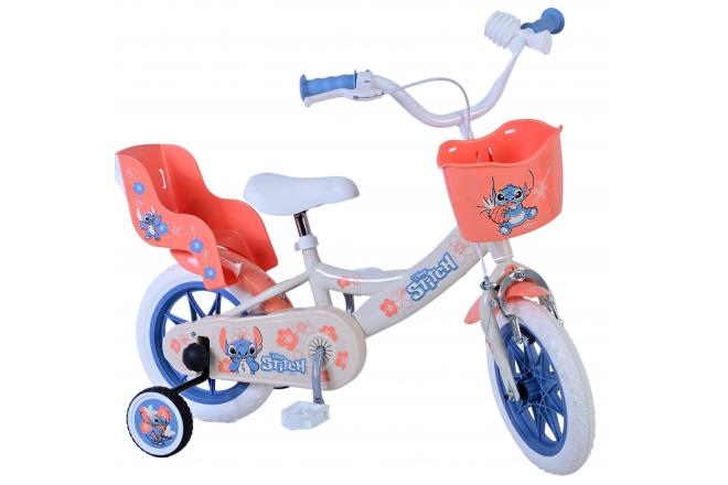 Vélo enfant Disney Stitch - Filles - 12 pouces - Crème - Corail - Bleu