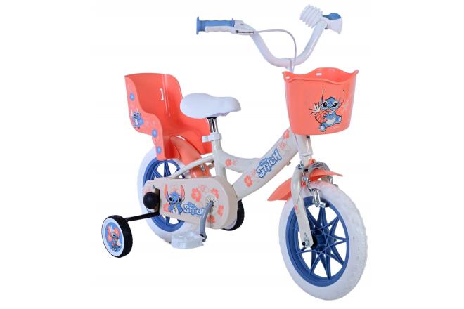 Vélo enfant Disney Stitch - Filles - 12 pouces - Crème - Corail - Bleu