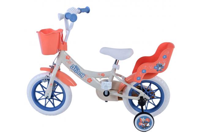Vélo enfant Disney Stitch - Filles - 12 pouces - Crème - Corail - Bleu