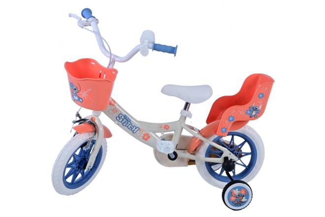 Vélo enfant Disney Stitch - Filles - 12 pouces - Crème - Corail - Bleu