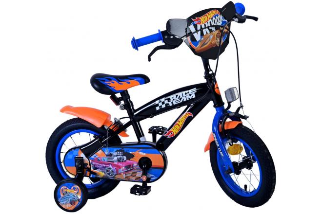 Vélo Hot Wheels pour enfants - Garçons - 12 pouces - Noir Orange Bleu - Freins à deux mains