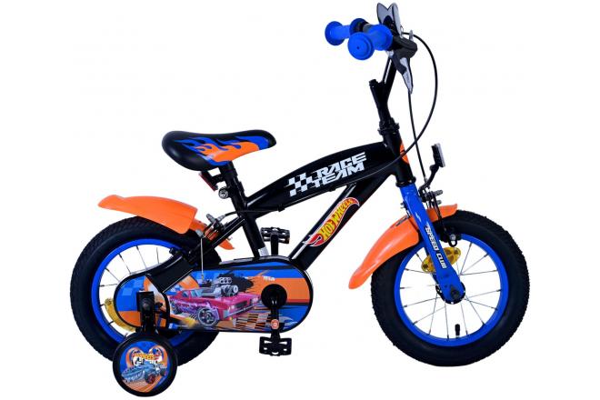 Vélo Hot Wheels pour enfants - Garçons - 12 pouces - Noir Orange Bleu - Freins à deux mains