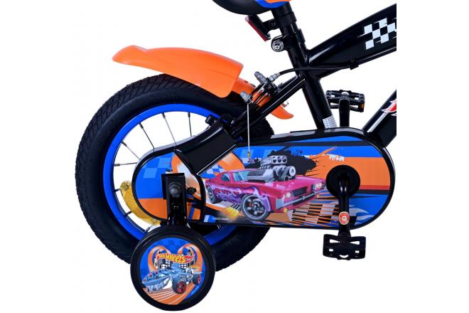 Vélo Hot Wheels pour enfants - Garçons - 12 pouces - Noir Orange Bleu - Freins à deux mains