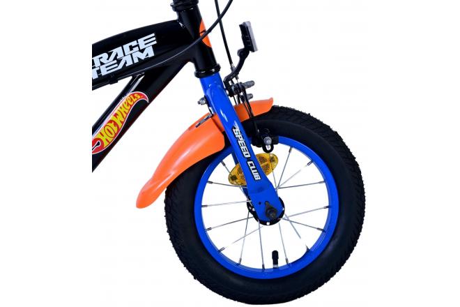 Vélo Hot Wheels pour enfants - Garçons - 12 pouces - Noir Orange Bleu - Freins à deux mains