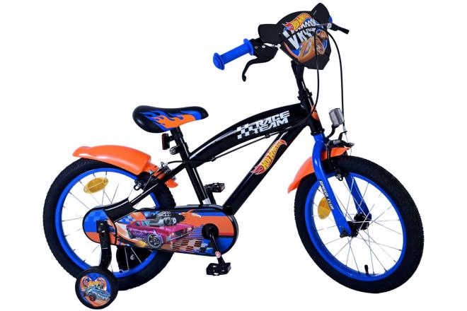 Vélo Hot Wheels pour enfants - Garçons - 16 pouces - Noir Orange Bleu - Freins à deux mains