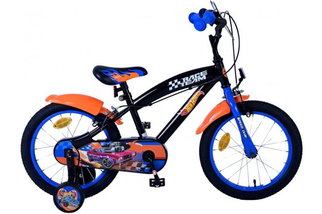 Vélo Hot Wheels pour enfants - Garçons - 16 pouces - Noir Orange Bleu - Freins à deux mains