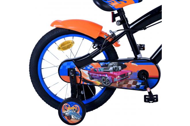 Vélo Hot Wheels pour enfants - Garçons - 16 pouces - Noir Orange Bleu - Freins à deux mains