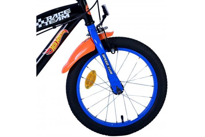 Vélo Hot Wheels pour enfants - Garçons - 16 pouces - Noir Orange Bleu - Freins à deux mains