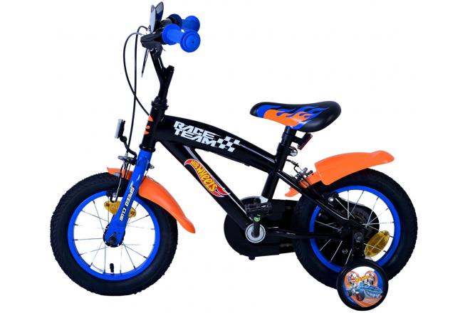 Vélo Hot Wheels pour enfants - Garçons - 12 pouces - Noir Orange Bleu - Freins à deux mains