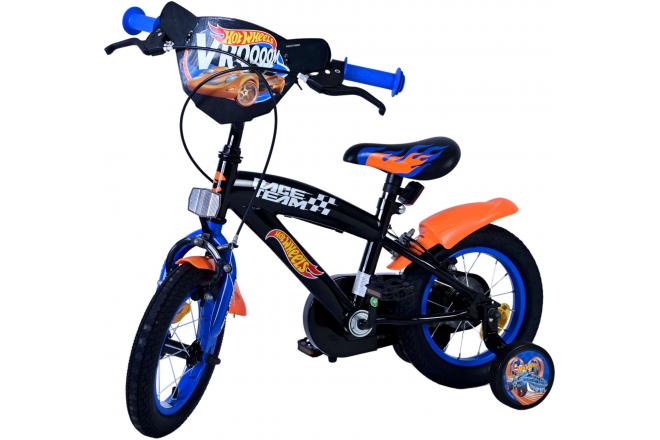 Vélo Hot Wheels pour enfants - Garçons - 12 pouces - Noir Orange Bleu - Freins à deux mains