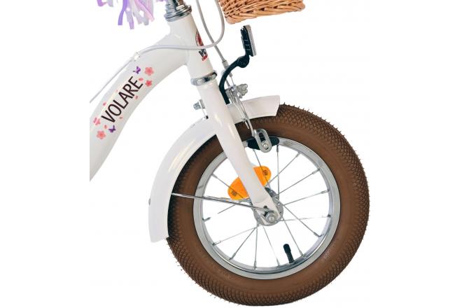 Vélo enfant Volare Blossom - Filles - 12 pouces - Blanc - Freins à deux mains