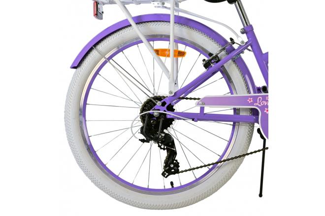 Vélo enfant Volare Lovely - Filles - 24 pouces - Violet - 7 vitesses