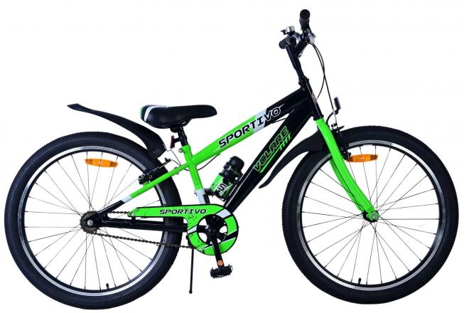 Volare Sportivo Vélo enfant - Garçons - 24 pouces - Noir Vert - Freins à deux mains