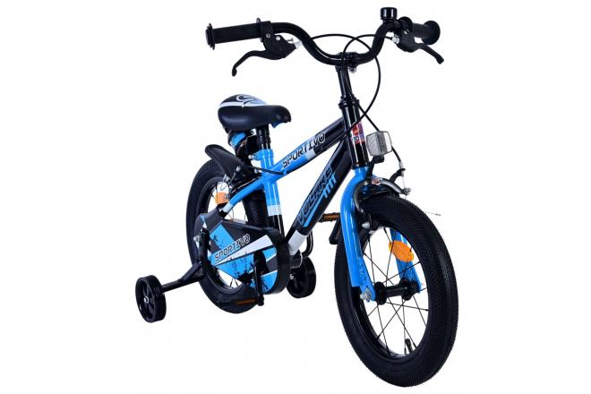 Volare Sportivo Vélo enfant - Garçons - 14 pouces - Bleu Noir - Freins à deux mains