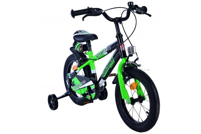 Volare Sportivo Vélo enfant - Garçons - 14 pouces - Vert Noir - Freins à deux mains