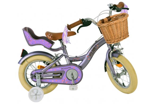 Vélo enfant Volare Blossom - Filles - 12 pouces - Violet - Freins à deux mains