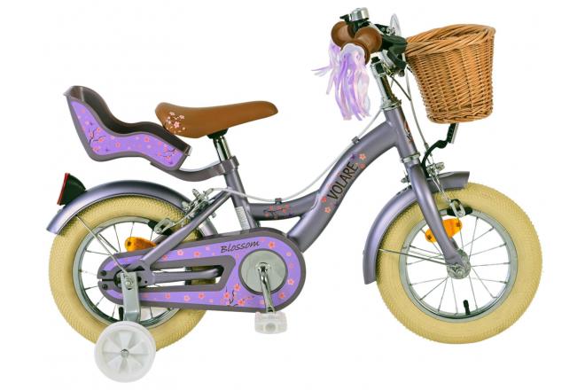 Vélo enfant Volare Blossom - Filles - 12 pouces - Violet - Freins à deux mains