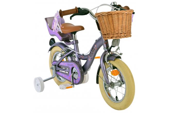 Vélo enfant Volare Blossom - Filles - 12 pouces - Violet - Freins à deux mains