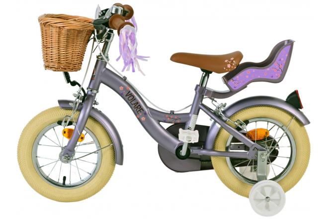 Vélo enfant Volare Blossom - Filles - 12 pouces - Violet - Freins à deux mains